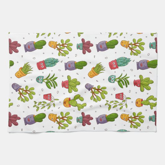 Cute Cactus Natuur Succulents Pattern Theedoek (Horizontaal)
