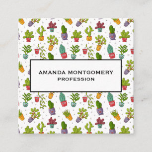 Cute Cactus Natuur Succulents Pattern Vierkante Visitekaartje