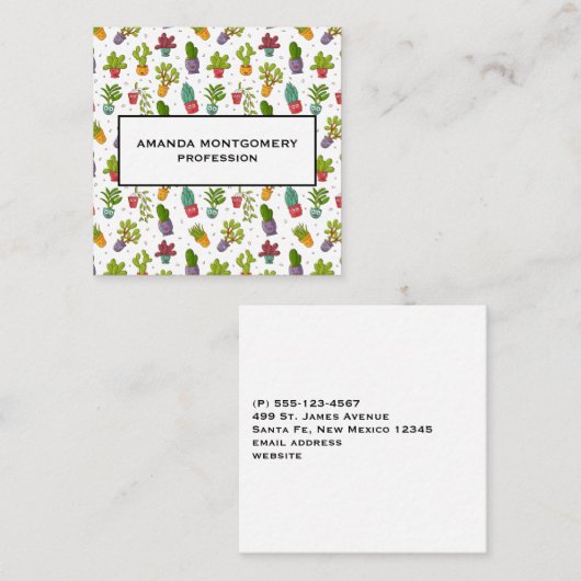 Cute Cactus Natuur Succulents Pattern Vierkante Visitekaartje (Voorkant / Achterkant)