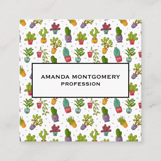 Cute Cactus Natuur Succulents Pattern Vierkante Visitekaartje (Voorkant)