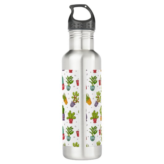 Cute Cactus Natuur Succulents Pattern Waterfles (Achterkant)