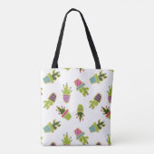 Cute cactus-ontwerp met aangepaste achtergrondkleu tote bag (Achterkant)