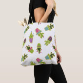 Cute cactus-ontwerp met aangepaste achtergrondkleu tote bag (Dichtbij)