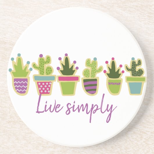 Cute cactus-ontwerp met aangepaste achtergrondkleu zandsteen onderzetter (Voorkant)