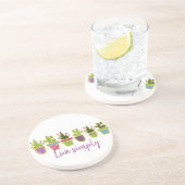 Cute cactus-ontwerp met aangepaste achtergrondkleu zandsteen onderzetter (Zijkant)