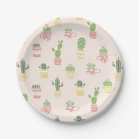 Cute Cactus Pattern Papieren Bordje (Voorkant)