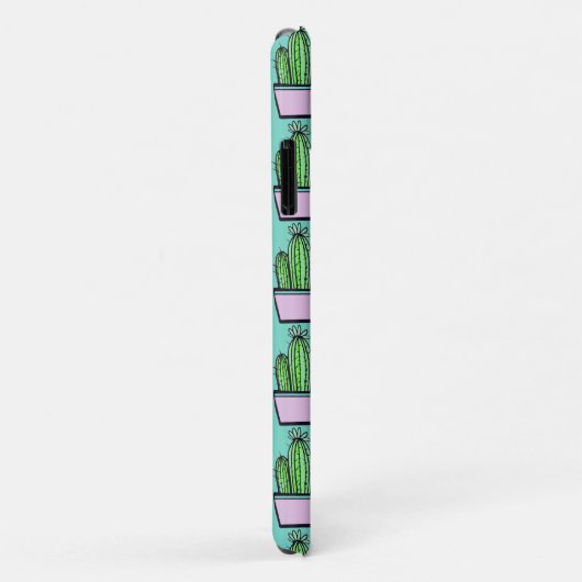 Cute Cactus Pink Pot Pattern on Marine Blue Case-Mate iPhone Case (Achterkant/rechts)