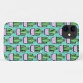 Cute Cactus Pink Pot Pattern on Marine Blue Case-Mate iPhone Case (Achterkant (horizontaal))