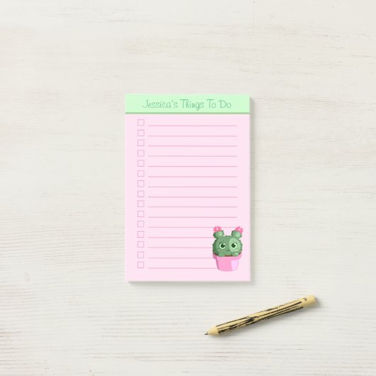 Cute Cactus Plant op persoonlijke titel Post-it® Notes (Op bureau)