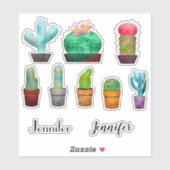 Cute cactus planten en gepersonaliseerde naam Stic Sticker (Vel)