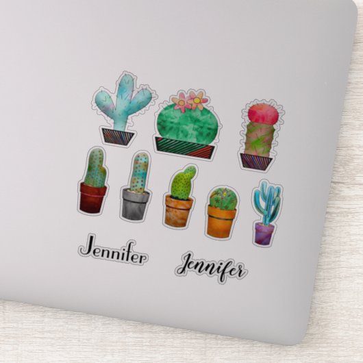 Cute cactus planten en gepersonaliseerde naam Stic Sticker (Detail)