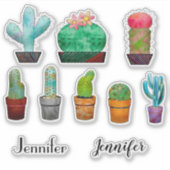 Cute cactus planten en gepersonaliseerde naam Stic Sticker (Voorkant)