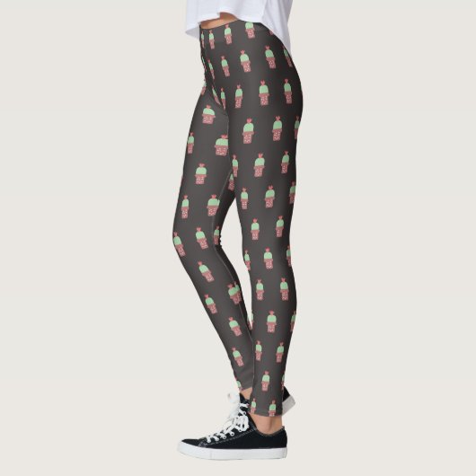 Cute Cactus Pot Plant Blooming Botanisch Patroon Leggings (Links)