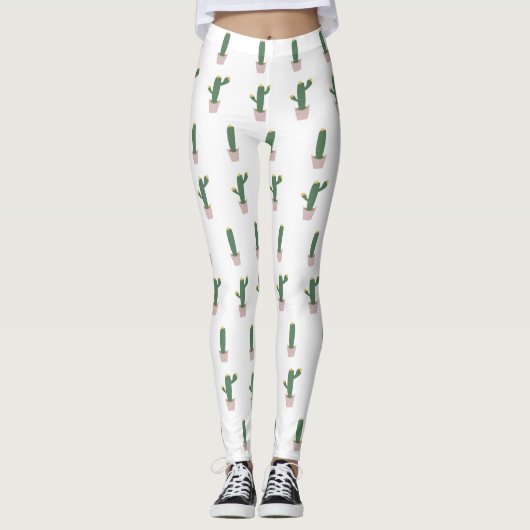 Cute Cactus Pot Plant Pattern Leggings (Voorkant)