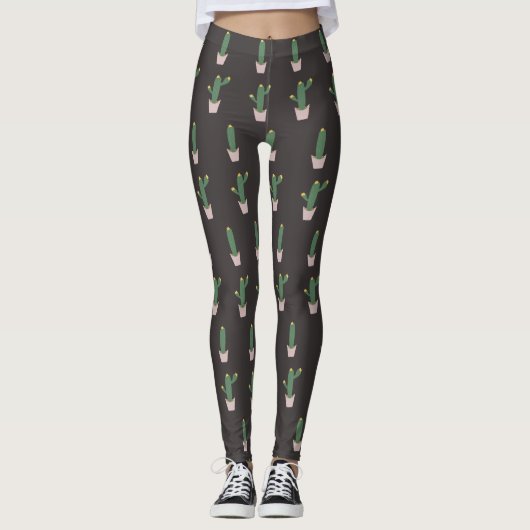 Cute Cactus Pot Plant Pattern Leggings (Voorkant)