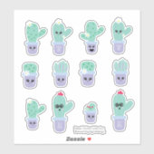 Cute Cactus Potted Paars Green Set Sticker (Vel)