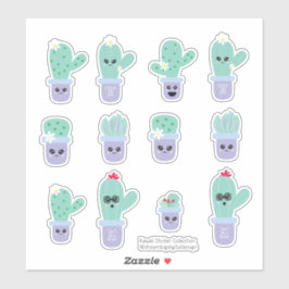 Cute Cactus Potted Paars Green Set Sticker