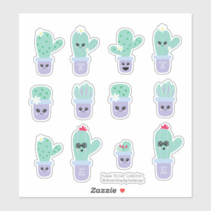 Cute Cactus Potted Paars Green Set Sticker