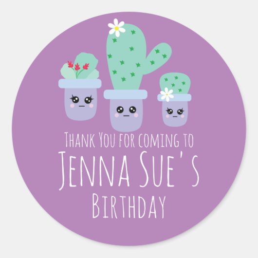 Cute Cactus Potted Plant Birthday Dank u Ronde Sticker (Voorkant)