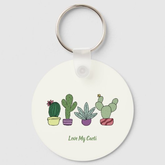 Cute Cactus Potted Planten Love My Cacti Sleutelhanger (Voorkant)