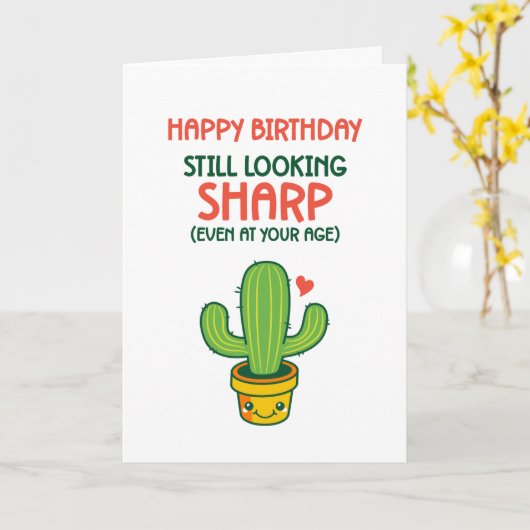 Cute Cactus Pun Kijkend Sharp Funny Birthday Kaart (Gele Bloem)