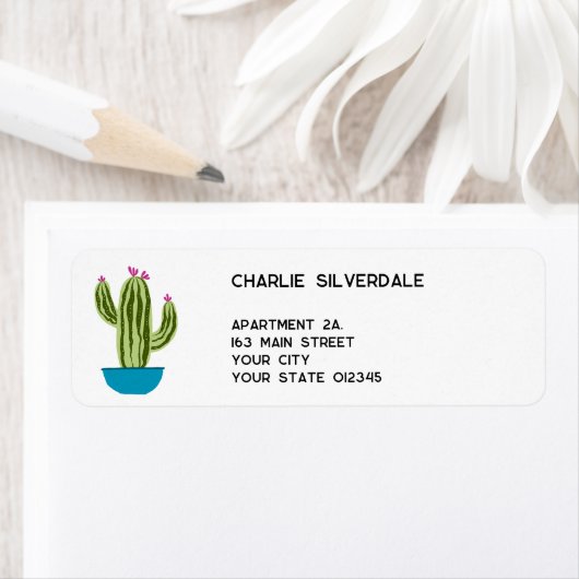 Cute Cactus Return Address Etiket (Insitu)