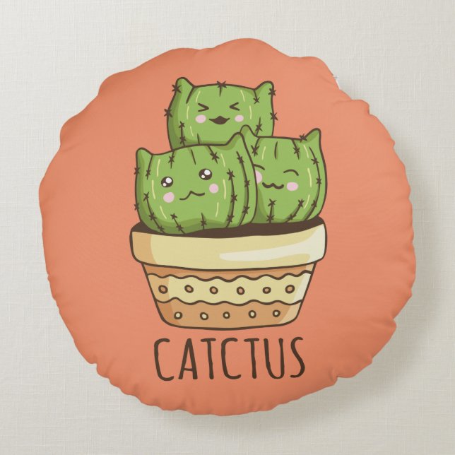 Cute Cactus Rond Kussen (Achterkant)