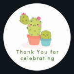 Cute Cactus Ronde Sticker<br><div class="desc">Deze sticker komt overeen met het collectie Cute Cactus Baby shower</div>