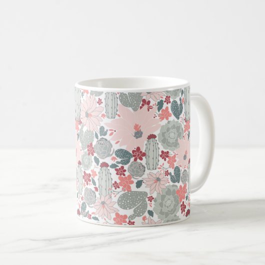 Cute Cactus roze Green Succulents Pattern Koffiemok (Voorkant rechts)