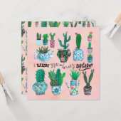 Cute cactus roze & groene plant minnaar verjaardag kaart (Voorkant / Achterkant in situ)