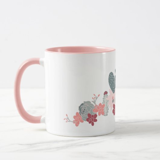 Cute Cactus roze Succultiverpatroon met naam Mok (Links)