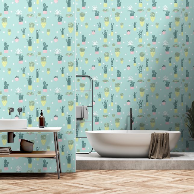 Cute Cactus Seamless Pattern Behang (Badkamer)