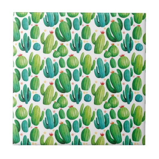 Cute Cactus Seamless Pattern Tegeltje (Voorkant)