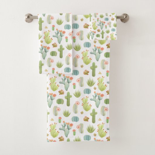 Cute Cactus Standing Pattern Bad Handdoek (Insitu)