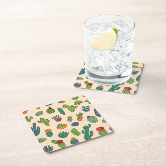 Cute Cactus Standing Pattern Kartonnen Onderzetters (Insitu)