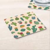 Cute Cactus Standing Pattern Kartonnen Onderzetters (Schuin)