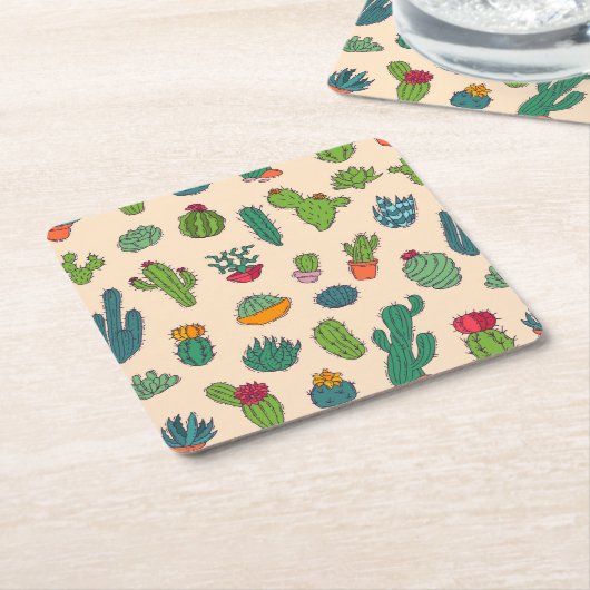 Cute Cactus Standing Pattern Kartonnen Onderzetters (Schuin)