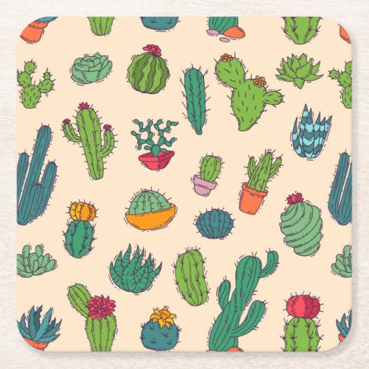 Cute Cactus Standing Pattern Kartonnen Onderzetters (Voorkant)