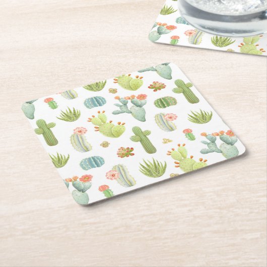 Cute Cactus Standing Pattern Kartonnen Onderzetters (Schuin)