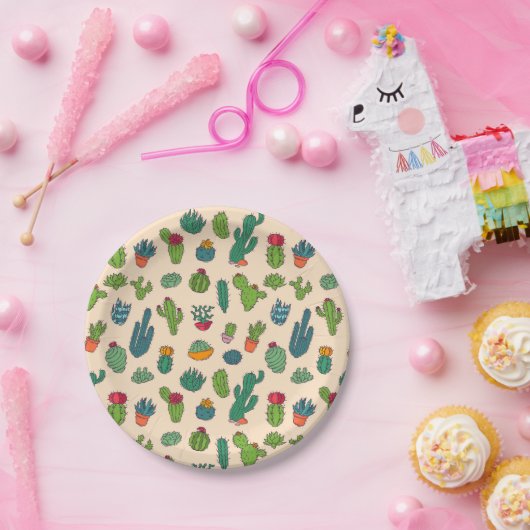 Cute Cactus Standing Pattern Papieren Bordje (Feest)