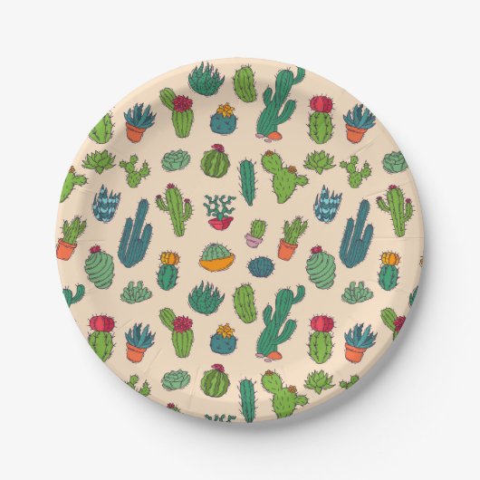 Cute Cactus Standing Pattern Papieren Bordje (Voorkant)