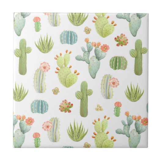 Cute Cactus Standing Pattern Tegeltje (Voorkant)