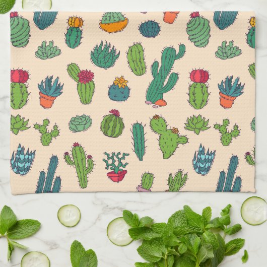 Cute Cactus Standing Pattern Theedoek (Gevouwen)