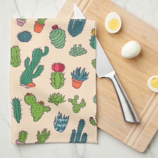 Cute Cactus Standing Pattern Theedoek (Quarter Fold)