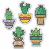 Cute Cactus Sticker Sheet | Succulente Plant Kunst (Voorkant)