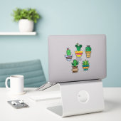 Cute Cactus Sticker Sheet | Succulente Plant Kunst (Laptop op bureau)