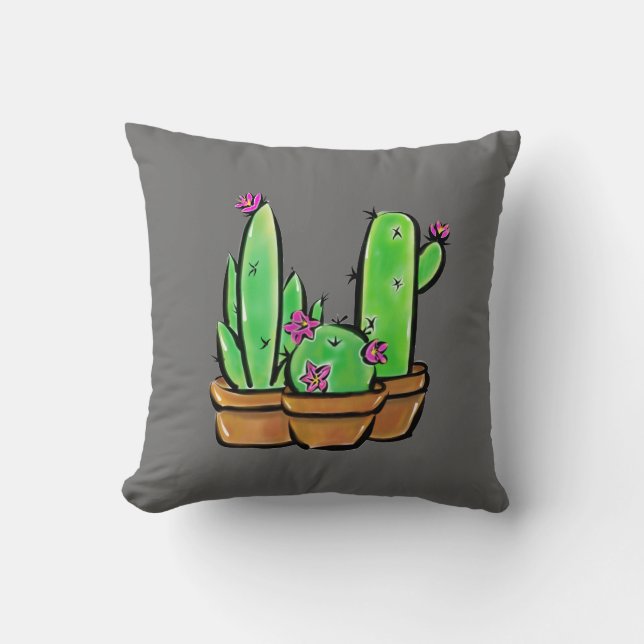 Cute Cactus succulent groene roze woestijnbloemen Kussen (Voorkant)