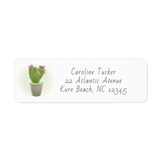 Cute Cactus Succulent Pink Floral Potential Addres Etiket (Voorkant)