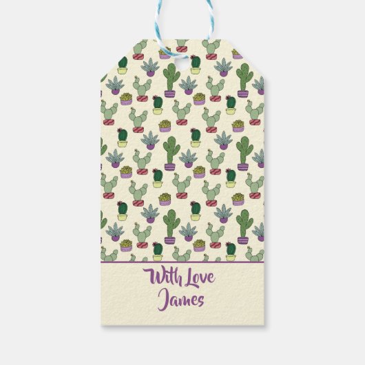 Cute Cactus Succulent Plant Happy Birthday Pattern Cadeaulabel (Achterkant)