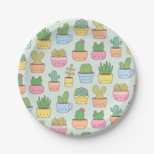 Cute Cactus Succulent Plant Pattern Party Papieren Bordje (Voorkant)